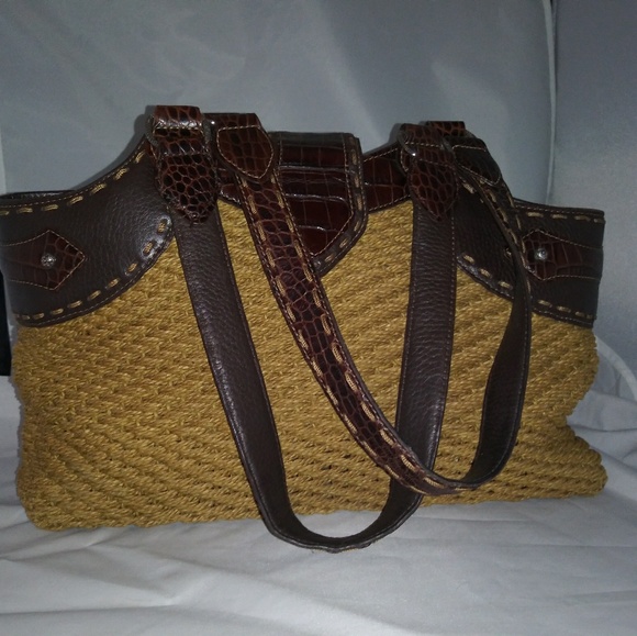 Brighton Straw Leather Trim Shoulder bag Purse - Picture 5 of 8